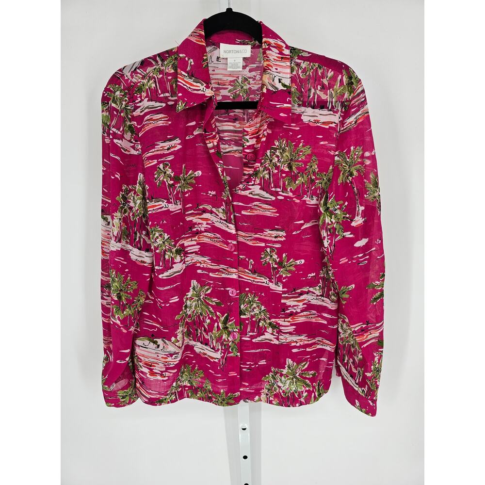 Norton & Co. Women's Pink Tropical Long Sleeve Hawaiian Shirt Size 6 - Picture 1 of 4
